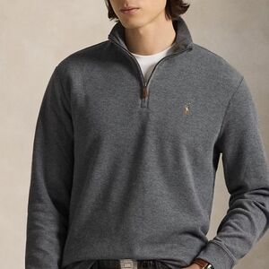 Gray Half-Zip Pullover Polo Estate Rib Size L Mens